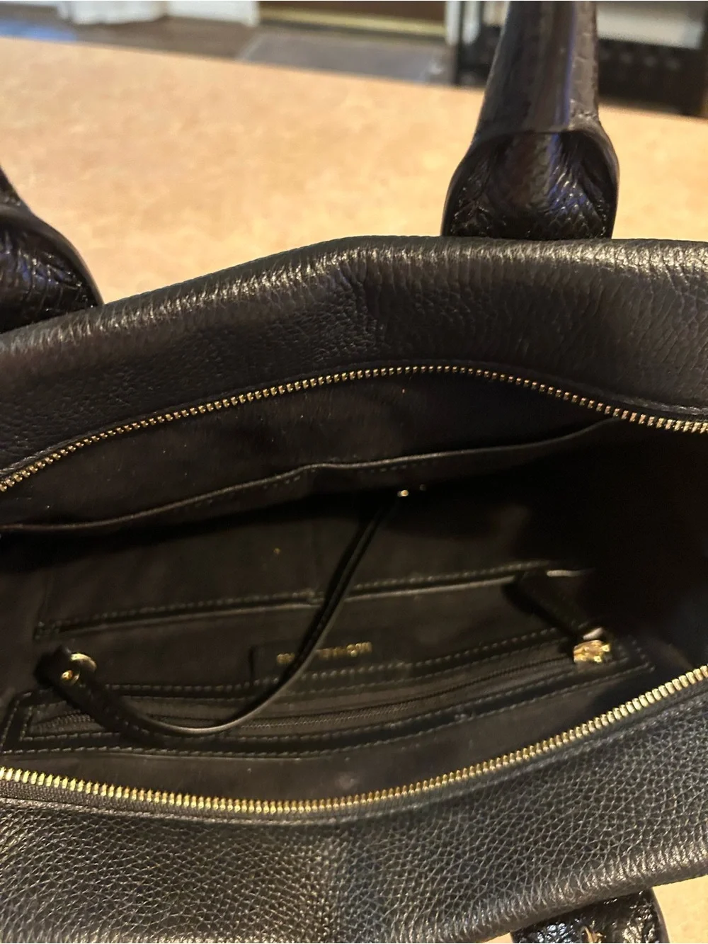 Michael Kors Black Pebbled Leather Satchel with Gold Hardware